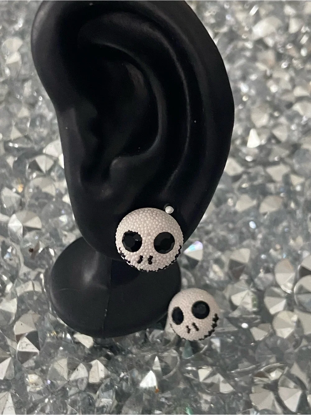 Silver 925 Jack White & Black Skull Bead Stud Earrings